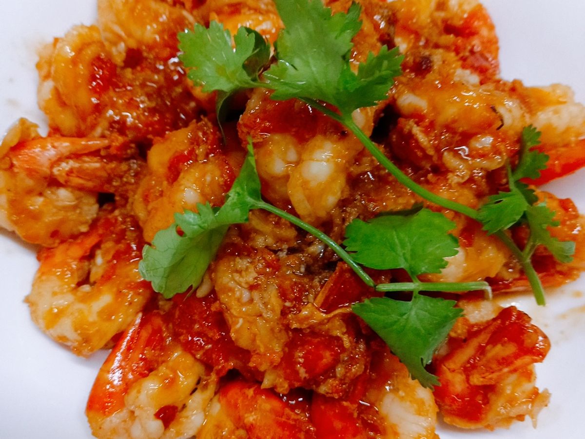 Tôm chiên sauce sa tế sò điệp