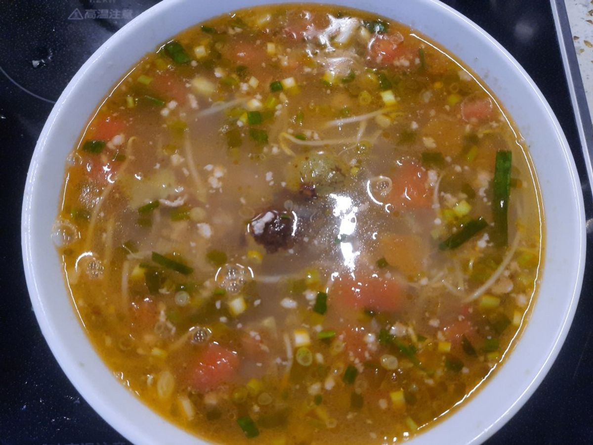 Canh sấu thịt băm rang
