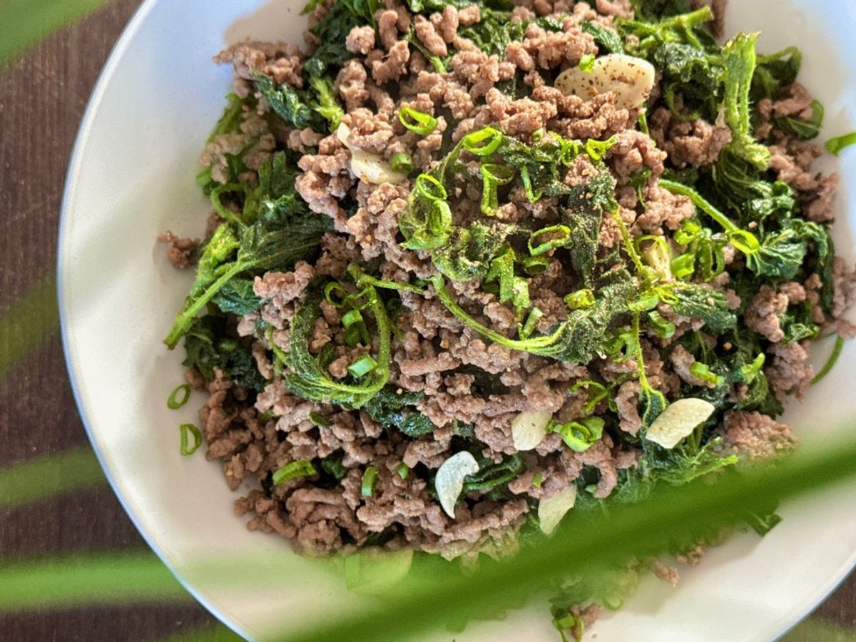 Rau Tầm Ma Xào Bò Bằm