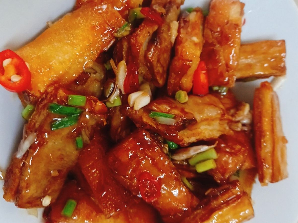 Da heo chay cháy tỏi ớt (chay)