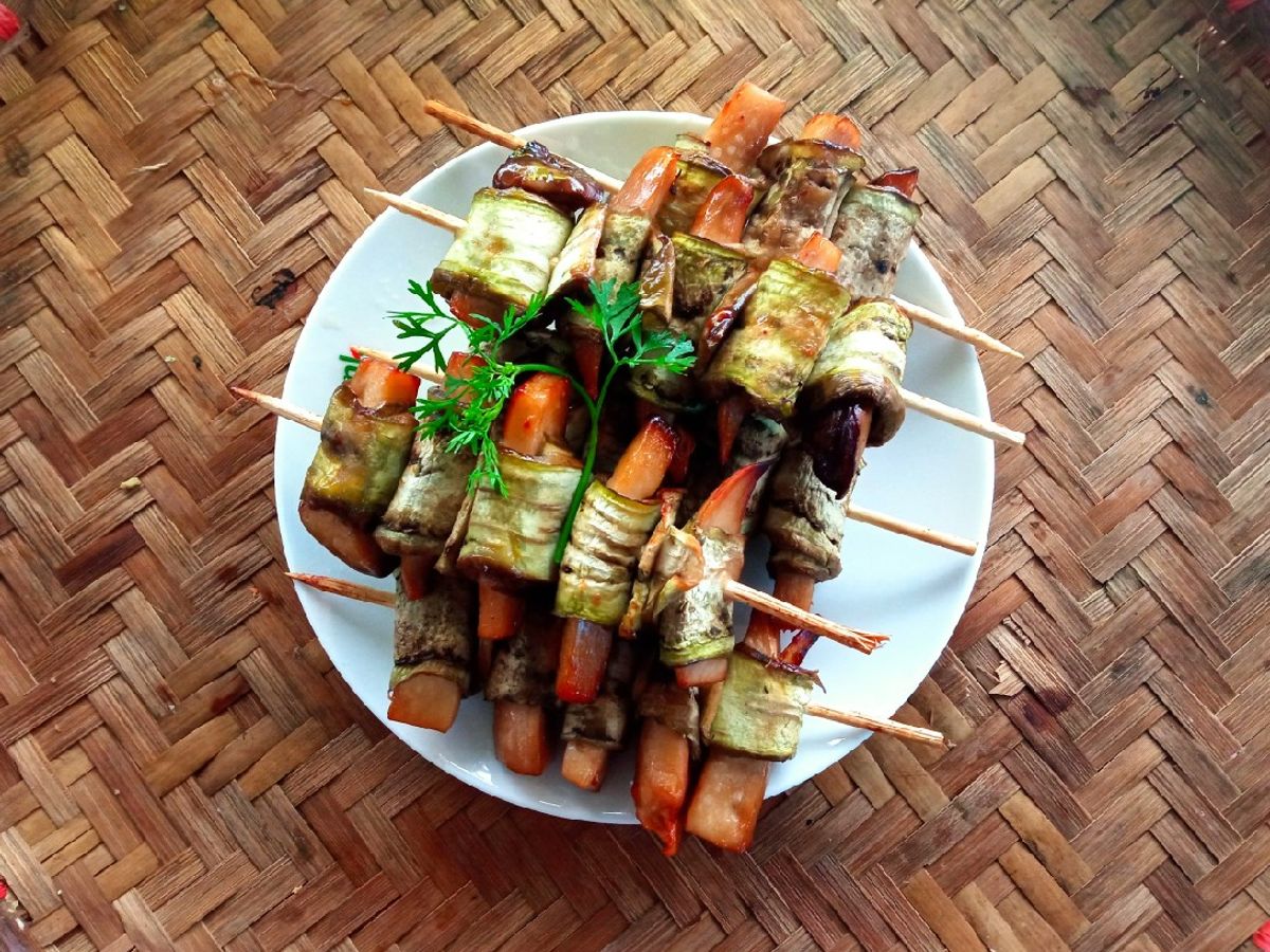Cà tím cuộn nấm nướng