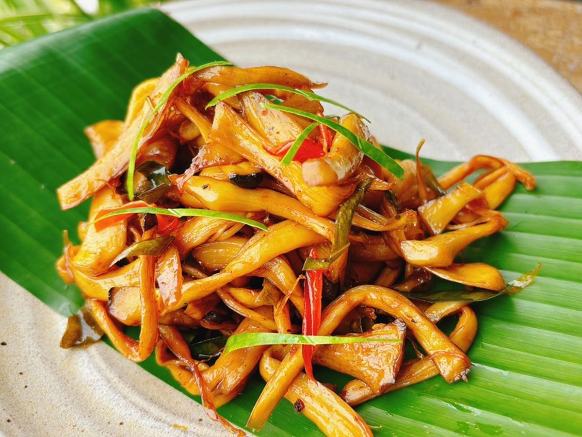 Khô gà lá chanh chay|Khô nấm lá chanh