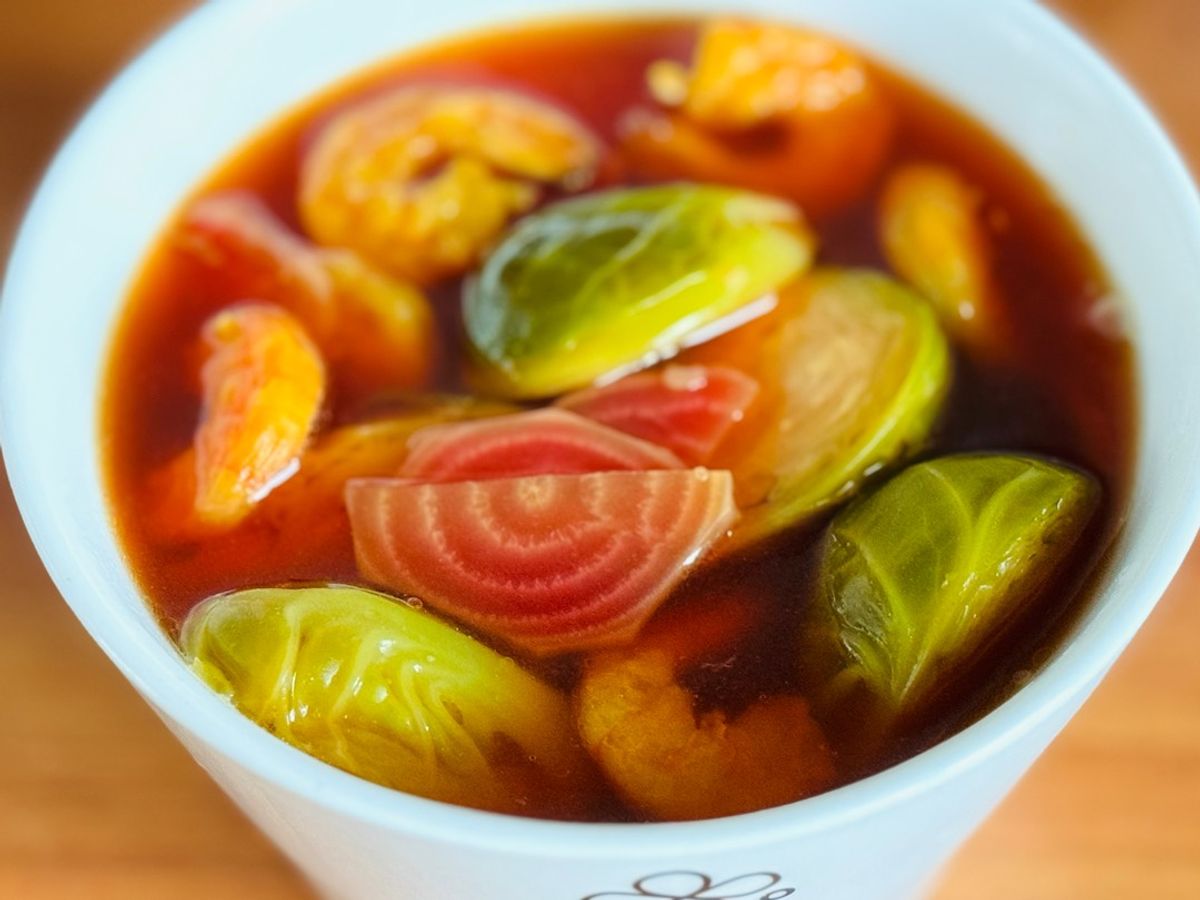 Canh Cải Brussels Củ Dền Tôm Khô