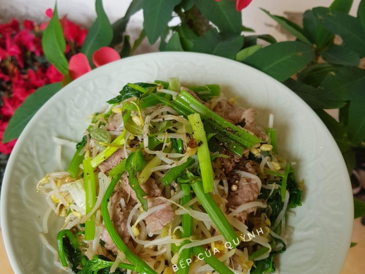 Giá đỗ, cần xào thịt bò