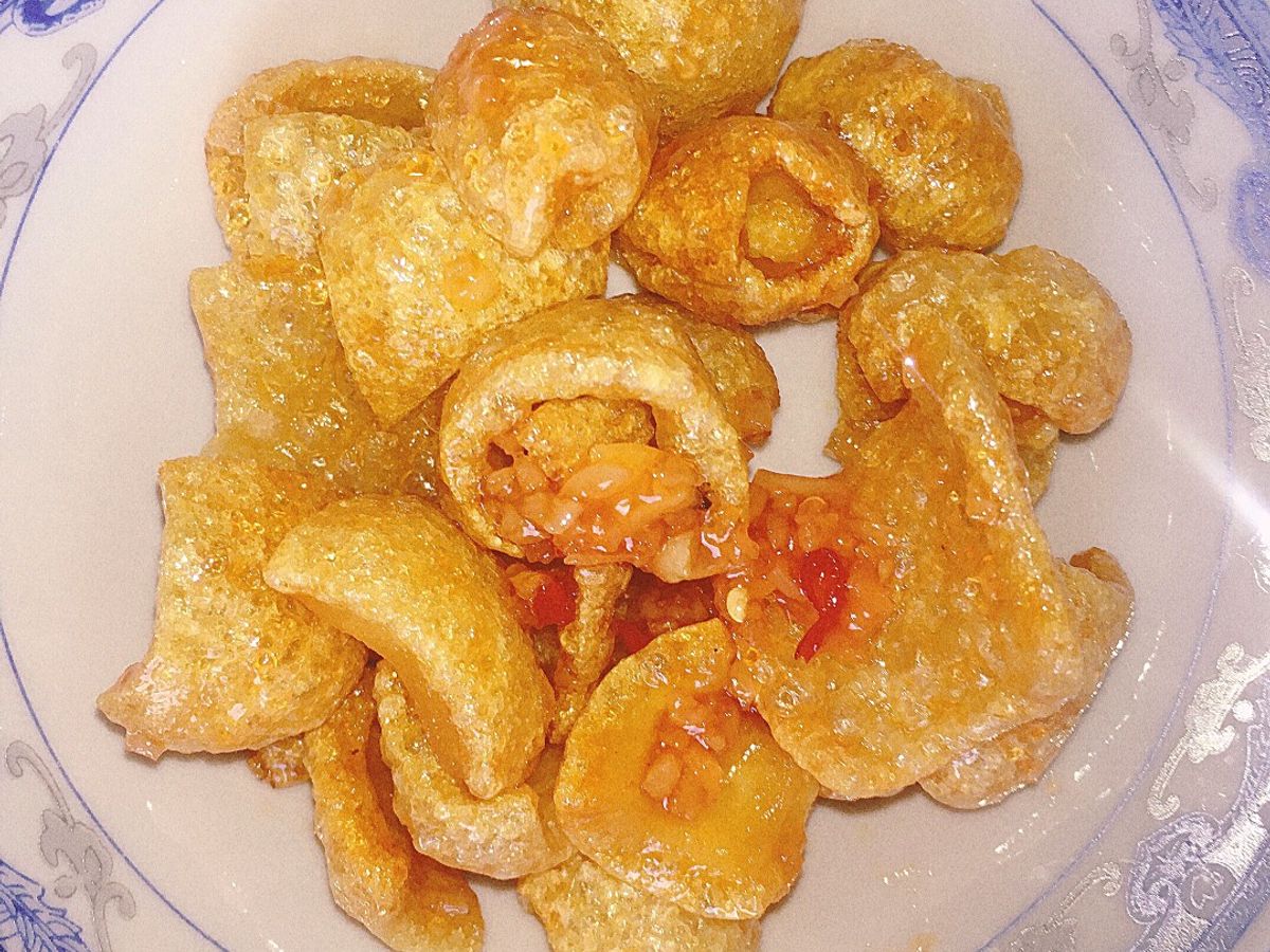 Da heo chiên giòn sốt mắm tỏi