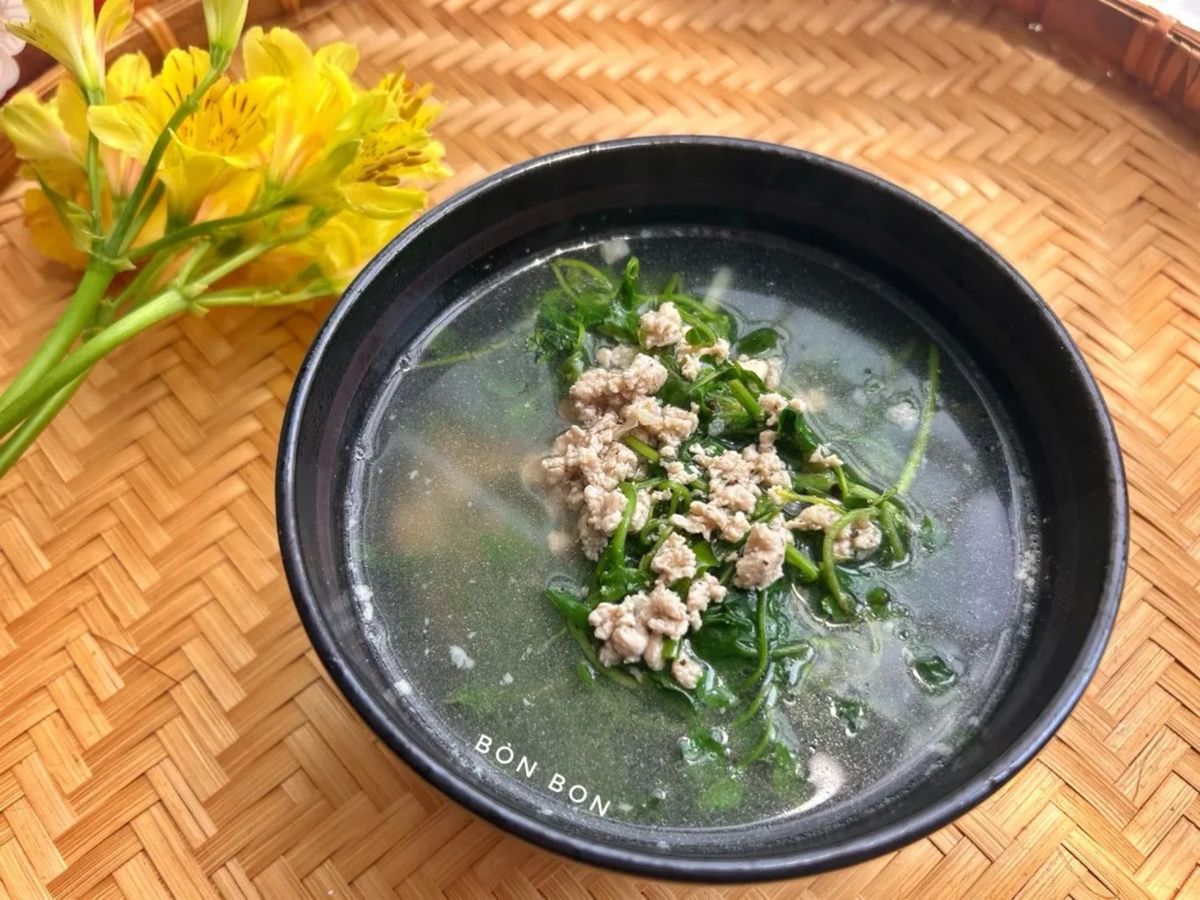 Canh xà lách xoong nấu thịt băm