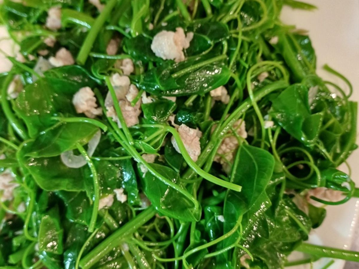 Rau bò khai xào thịt băm