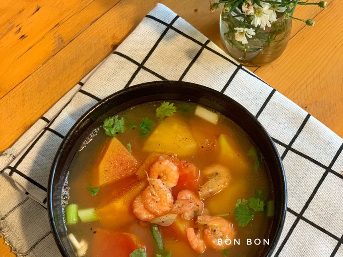 Canh Đu Đủ Hườm Nấu Tôm Đất