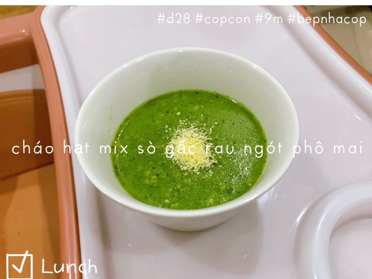 Cháo hạt mix sò gấc rau ngót 🌿 phô mai 🧀