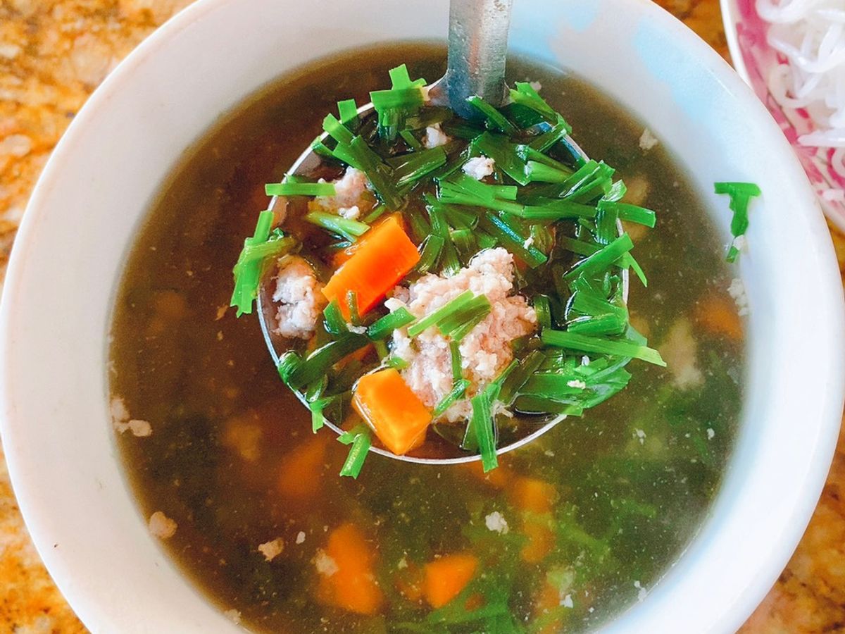 Canh hẹ thịt bằm