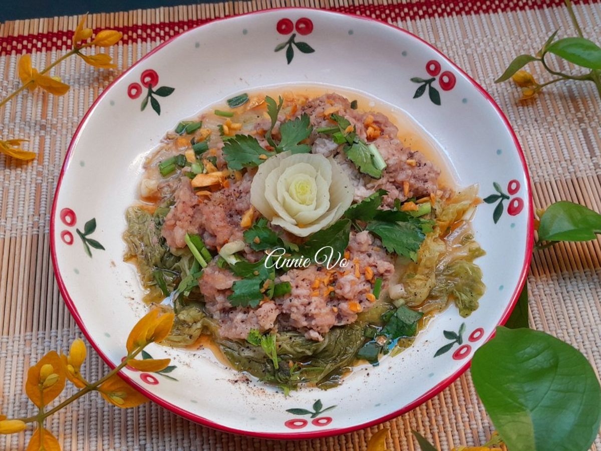 Cải dún hấp thịt băm