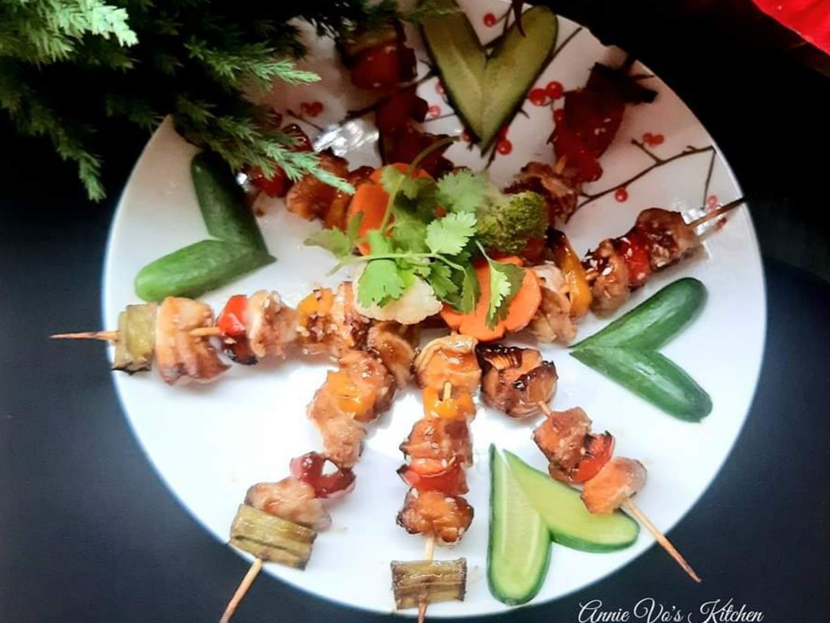 Thịt cá xiên nướng rau củ