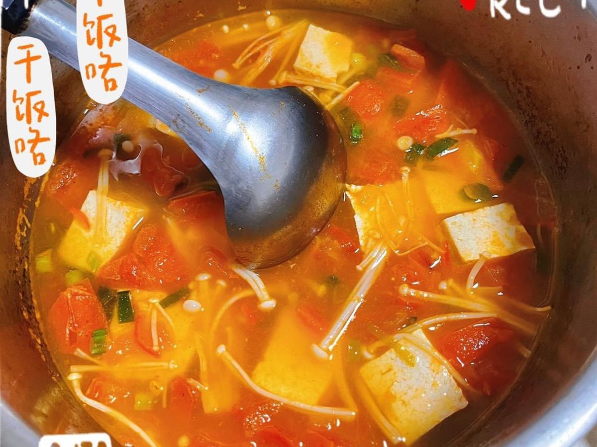 Canh nấm kim châm đậu phụ (+cà chua)