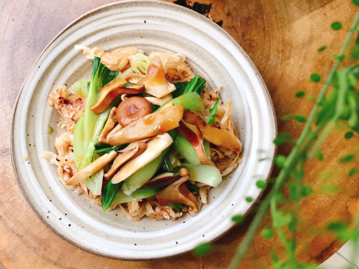 Phở áp chảo rau nấm