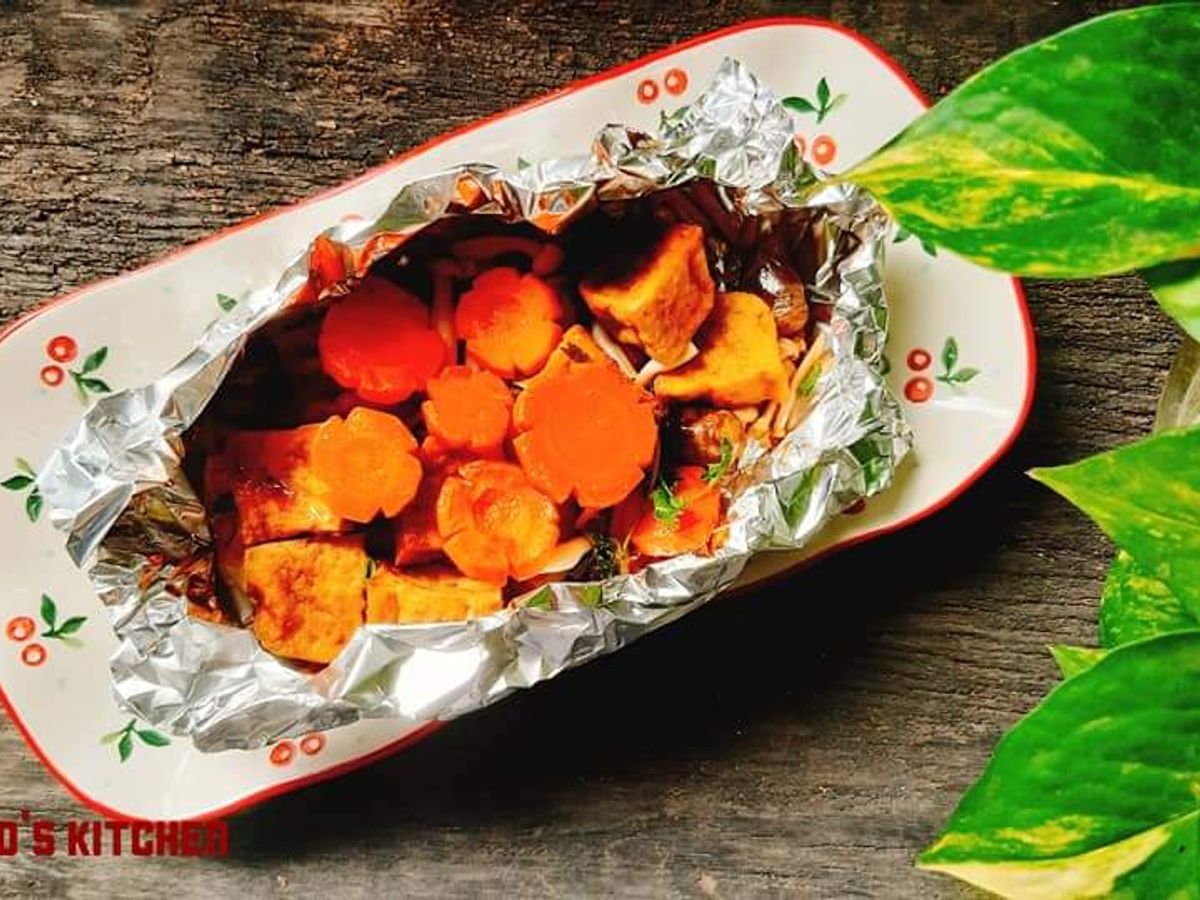 Đậu hũ nướng giấy bạc chay