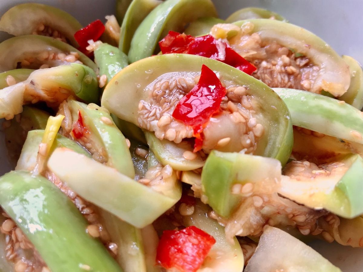 Cà Bát Xanh Muối Xổi Trộn Mắm Tôm
