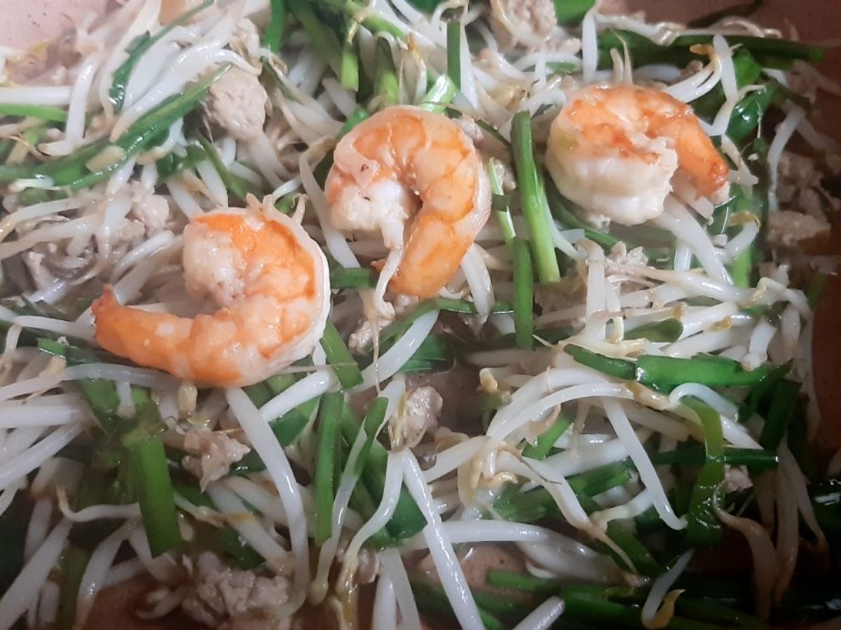 Giá hẹ xào tôm