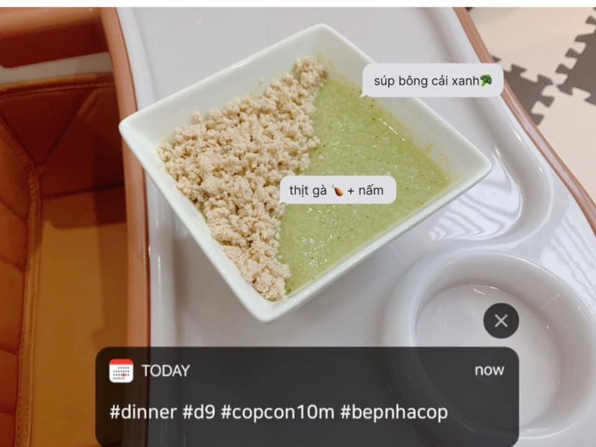 Cháo thịt gà nấm súp lơ 🥦