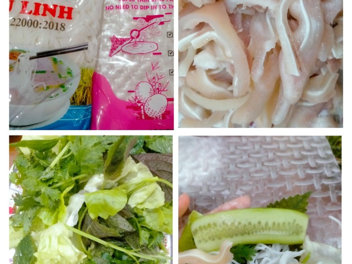 Tai heo luộc cuốn bánh tráng