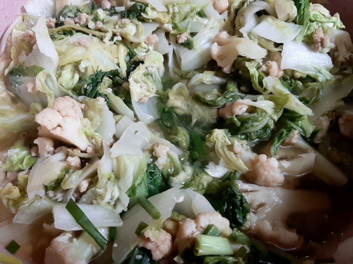 Cải dún xào thịt xay bông cải