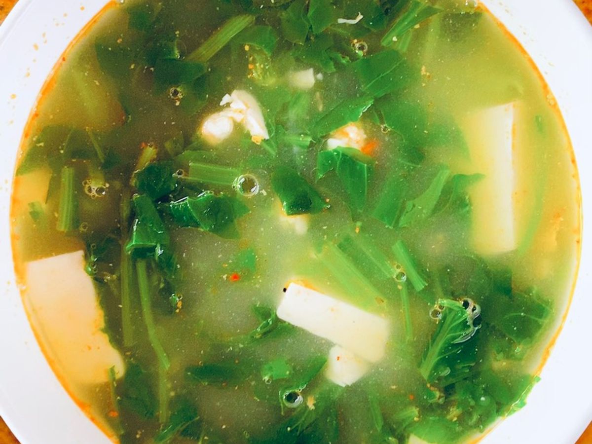 Canh cải bó xôi tôm bằm