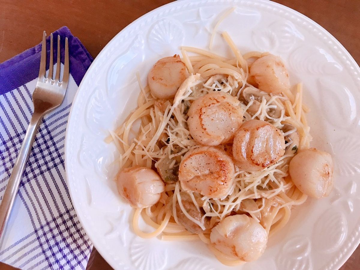 Mì Ý (Spaghetti) Sốt Kem Nấm & Cồi Sò Điệp