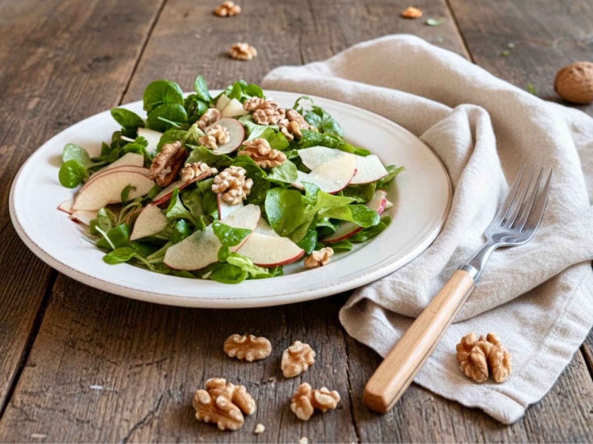 🌱 Salad Táo, Rau Diếp Cừu & Hạt Óc Chó Sốt Dầu Dấm