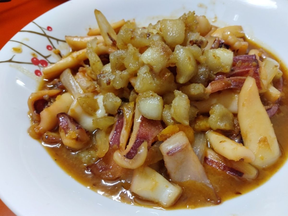 Mực nang xào tóp mỡ