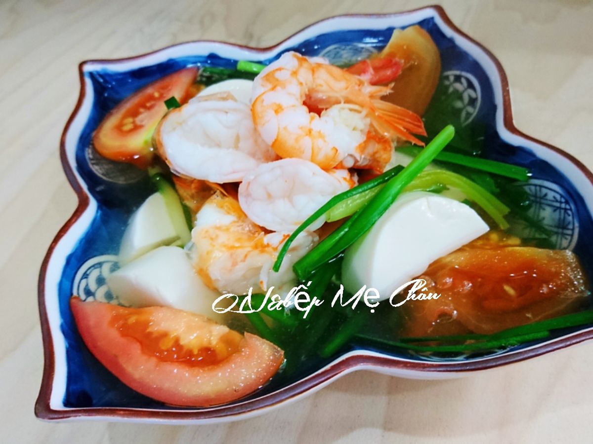 Canh hẹ đậu hũ non nấu tôm