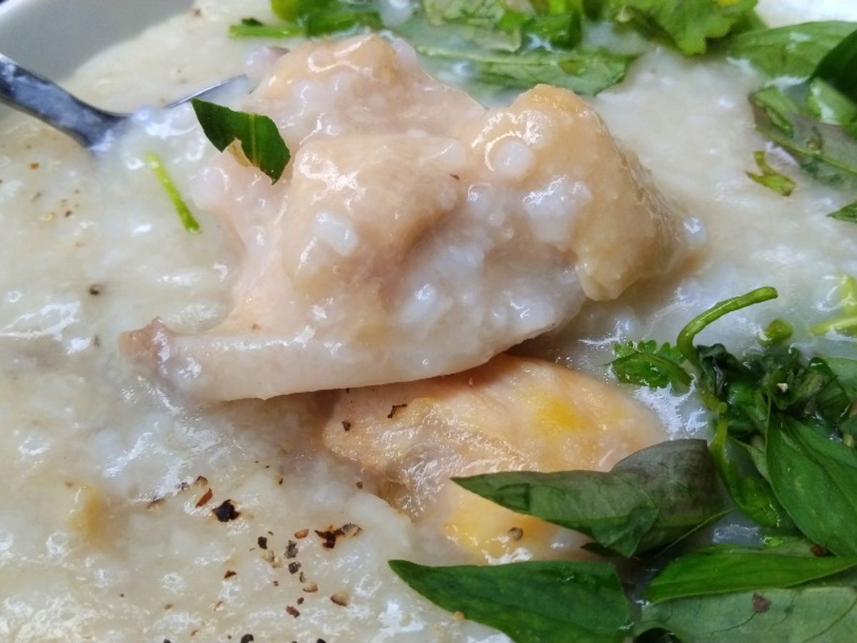 Cháo gà nấm từ cơm nguội
