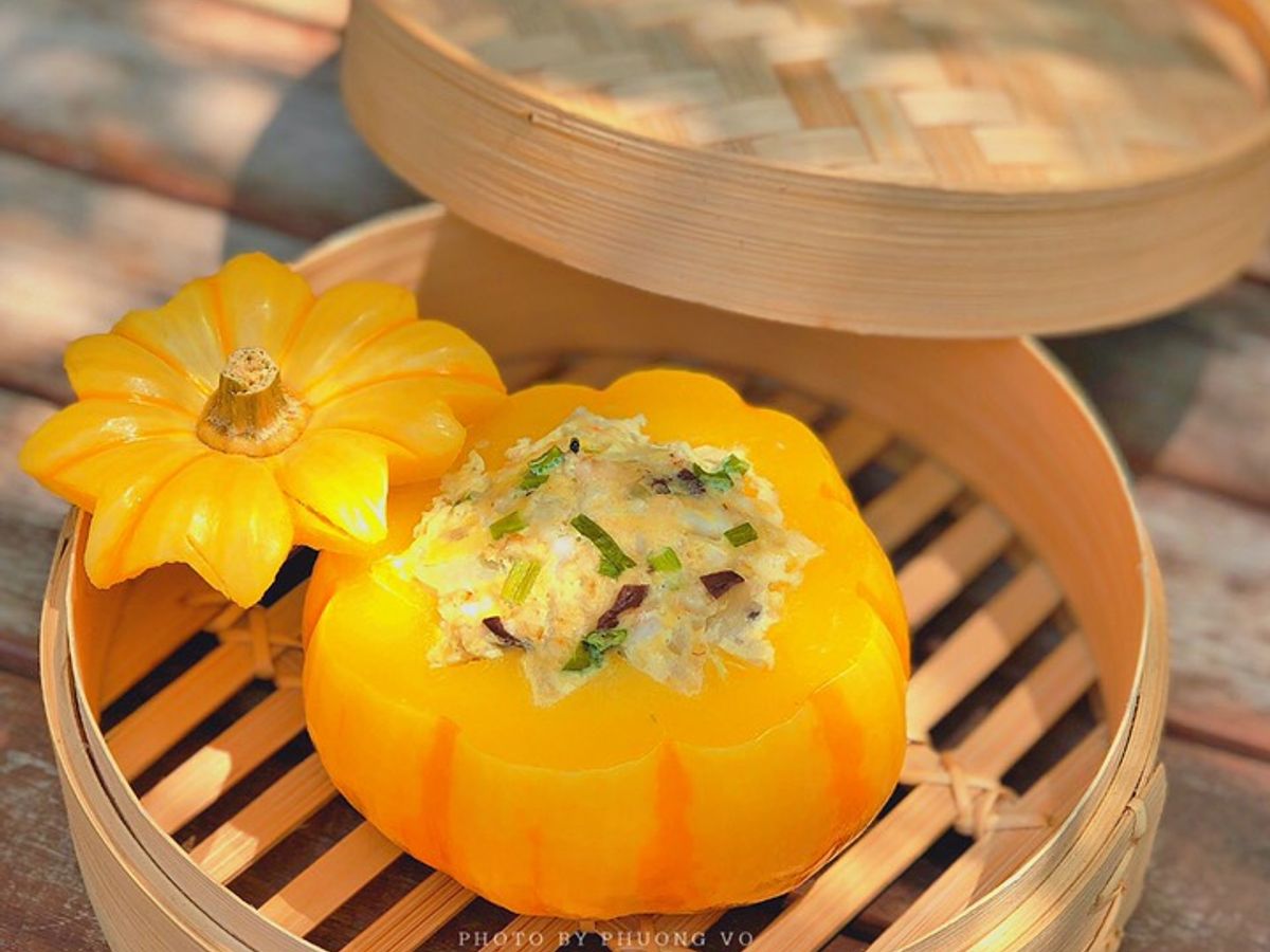 Bí ngô hấp tôm yến mạch (baby food)