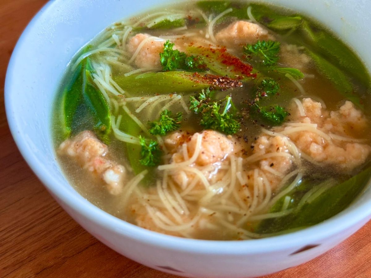 Nui Tóc Tiên Nấu Chả Tôm Quết & Măng Tây