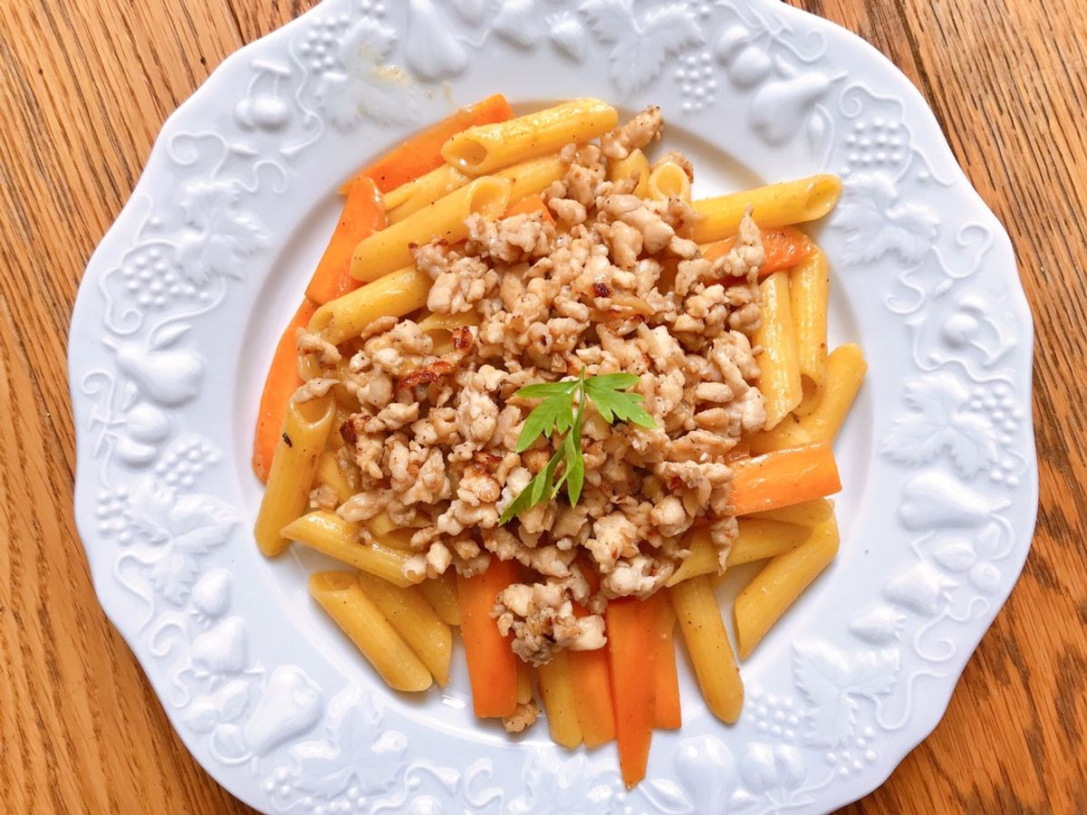 Nui Ống Xào Phủ Thịt Băm Rang