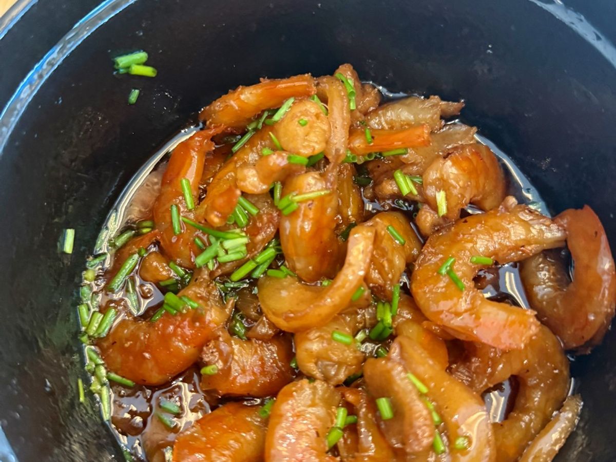 Tôm rim tóp mỡ