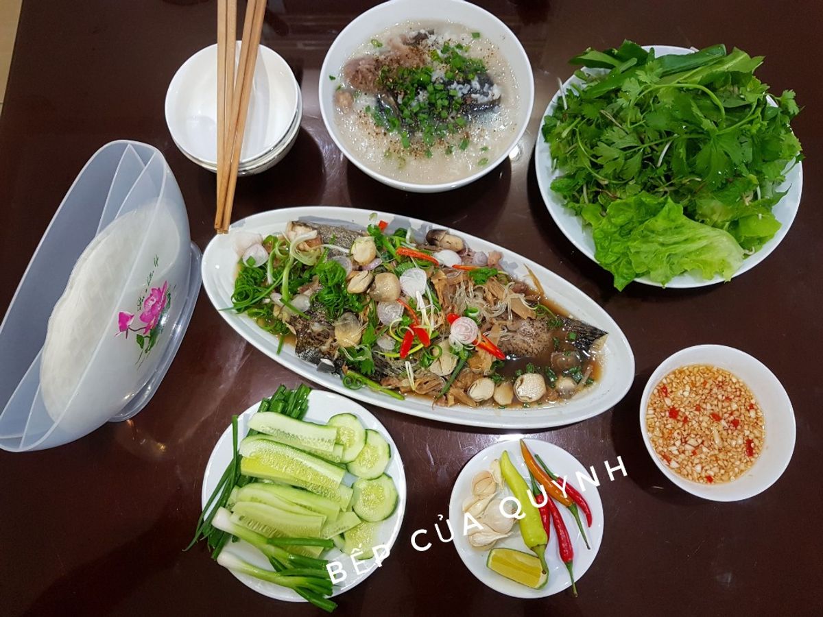 Cá mú hấp + Cháo đầu cá