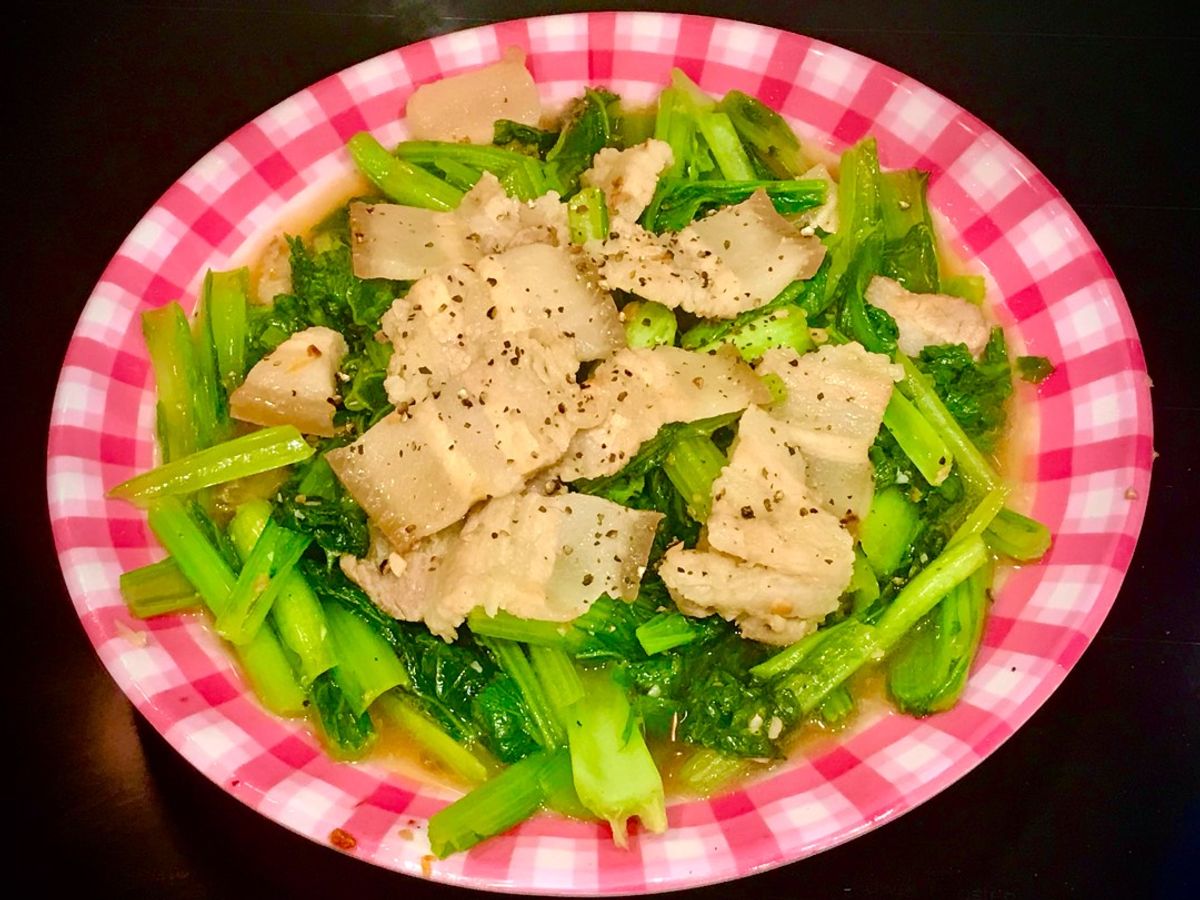 Cải xanh xào thịt