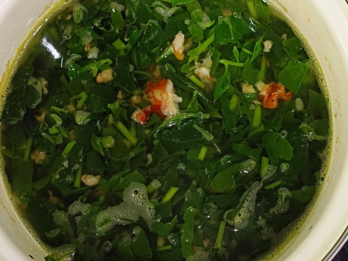 Rau mồng tơi nấu tôm