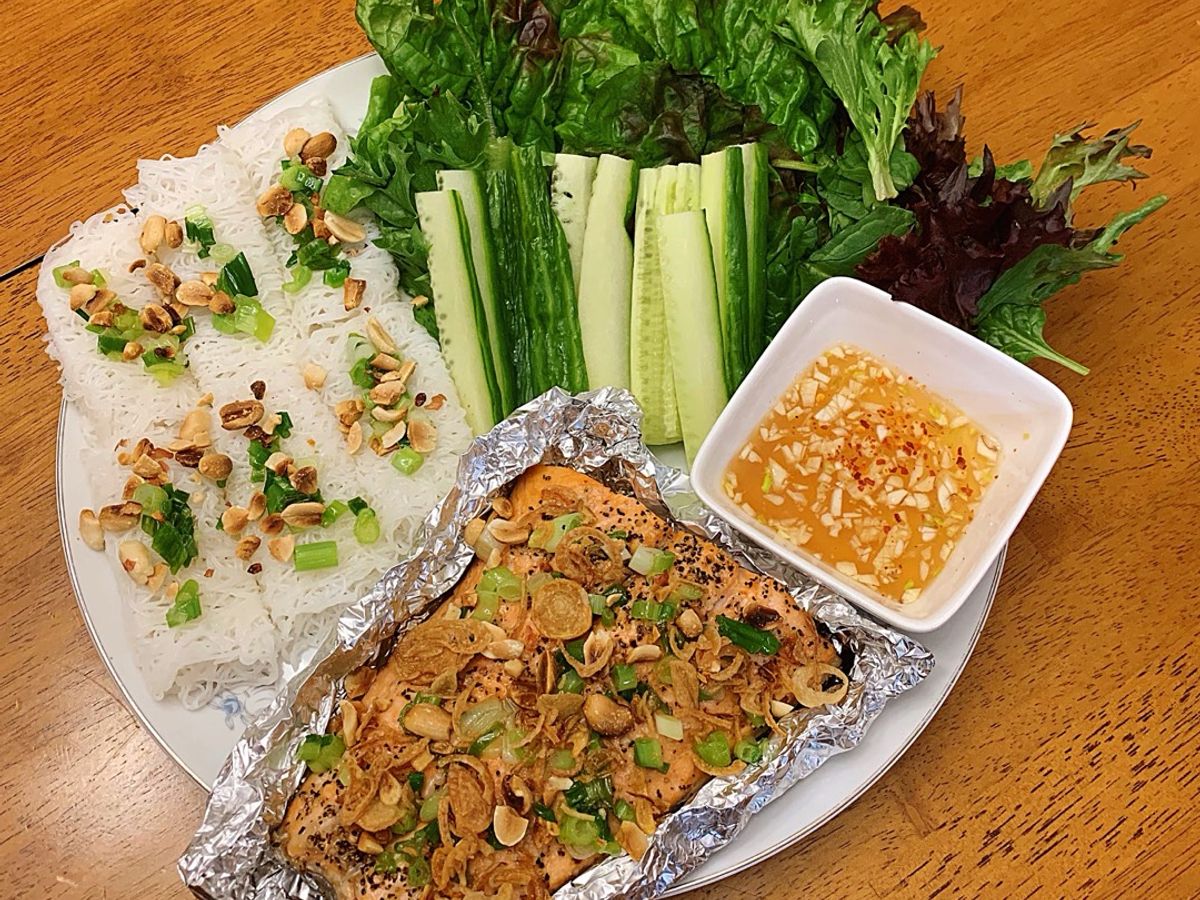 Cá hồi nướng nồi chiên không dầu