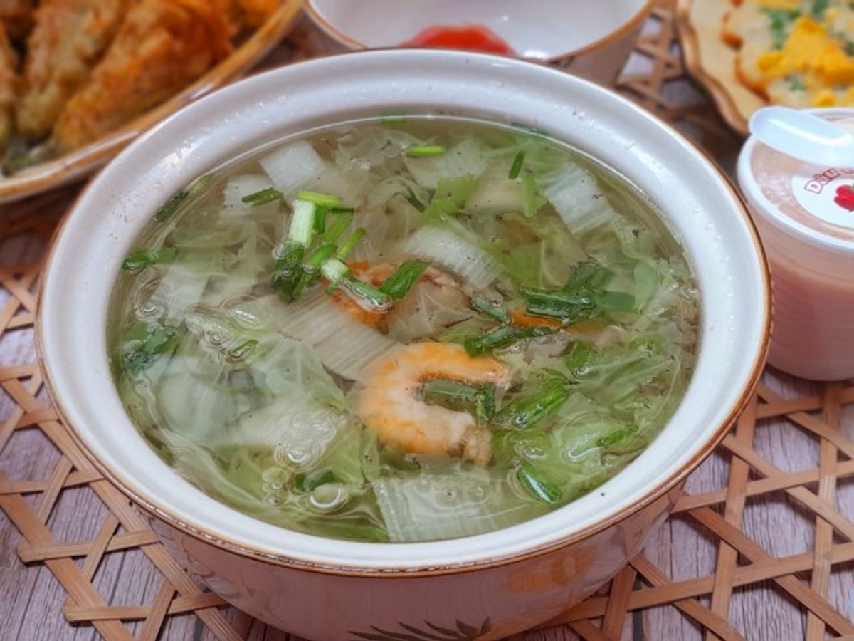 Canh cải dún nấu tôm khô thịt xay