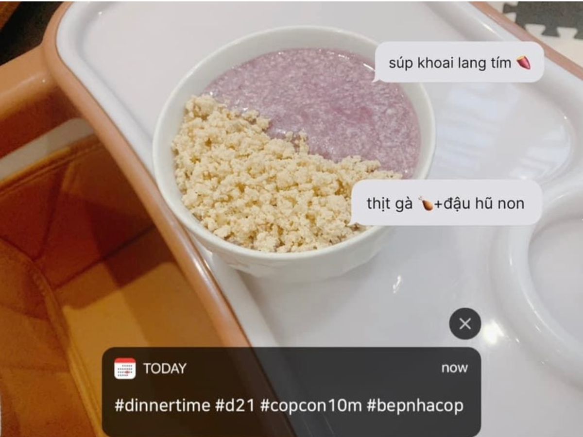 Súp thịt gà khoai lang tím đậu hũ non