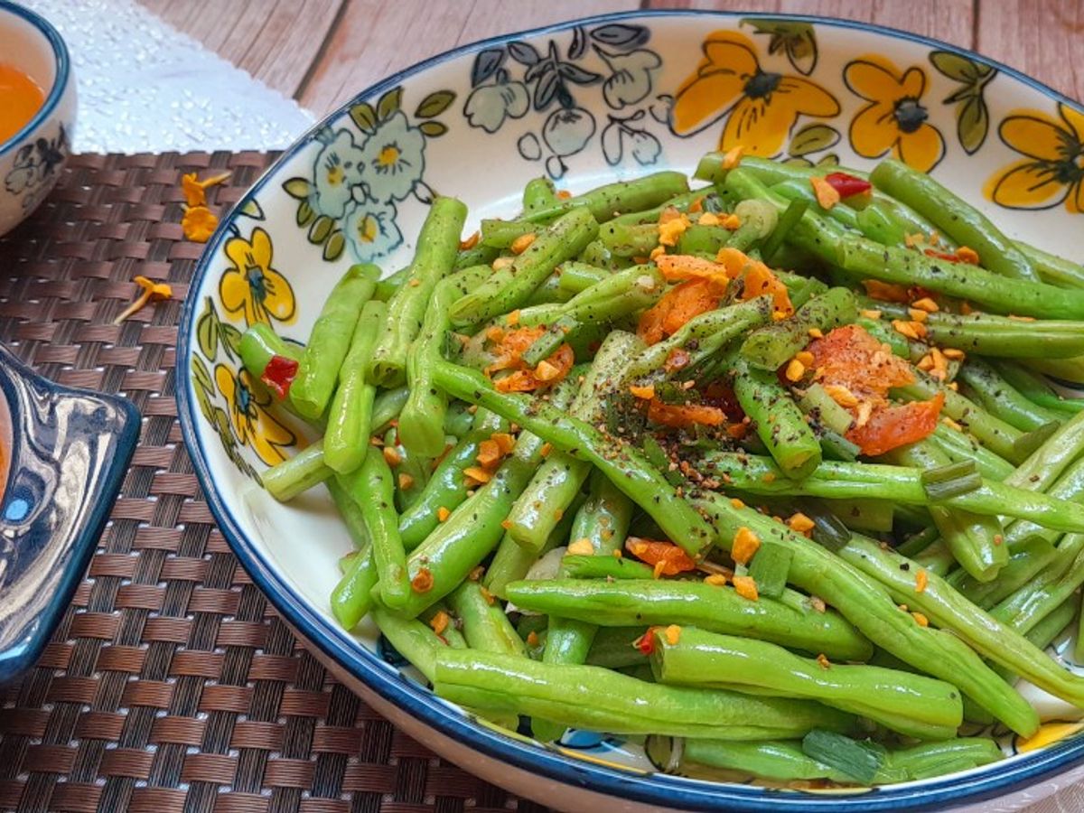 Đậu que xào tôm khô