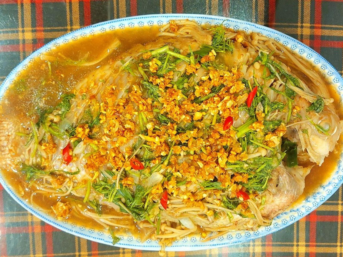 Cá diêu hồng hấp nấm