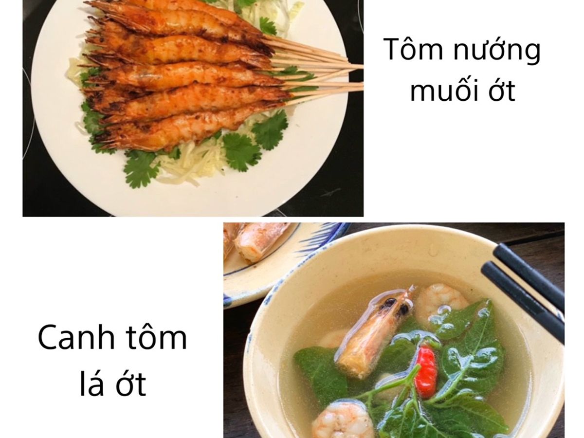 Cơm nhà 7 - tôm nướng muối ớt, canh tôm lá ớt