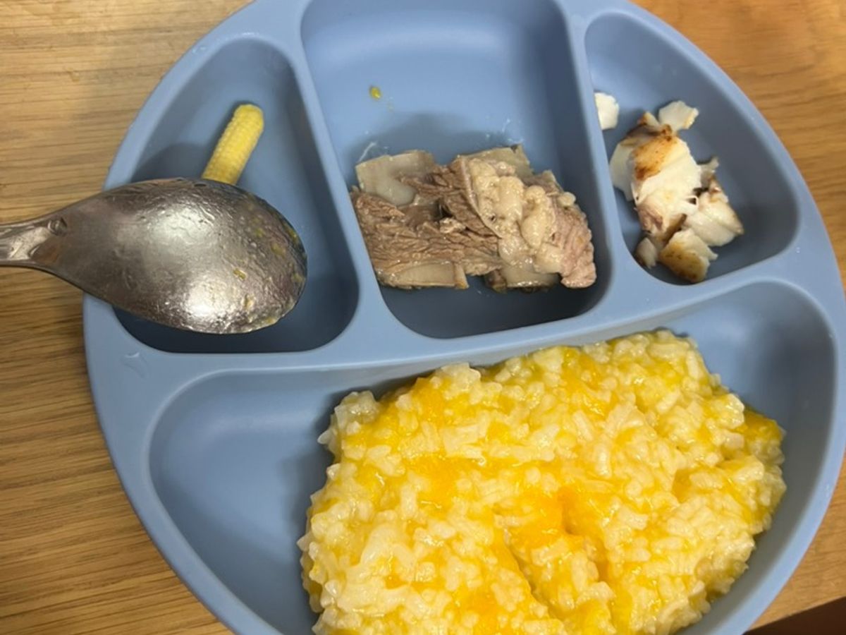Cơm nát, Canh sườn non đu đủ + cá chiên
