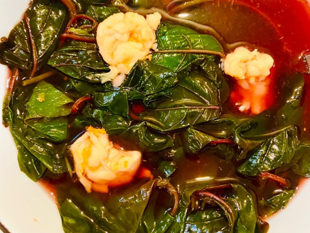 Canh rau dền đỏ nấu tôm