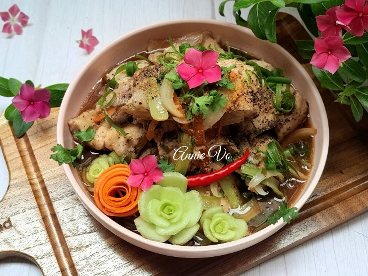 Phile cá lóc hấp rau củ