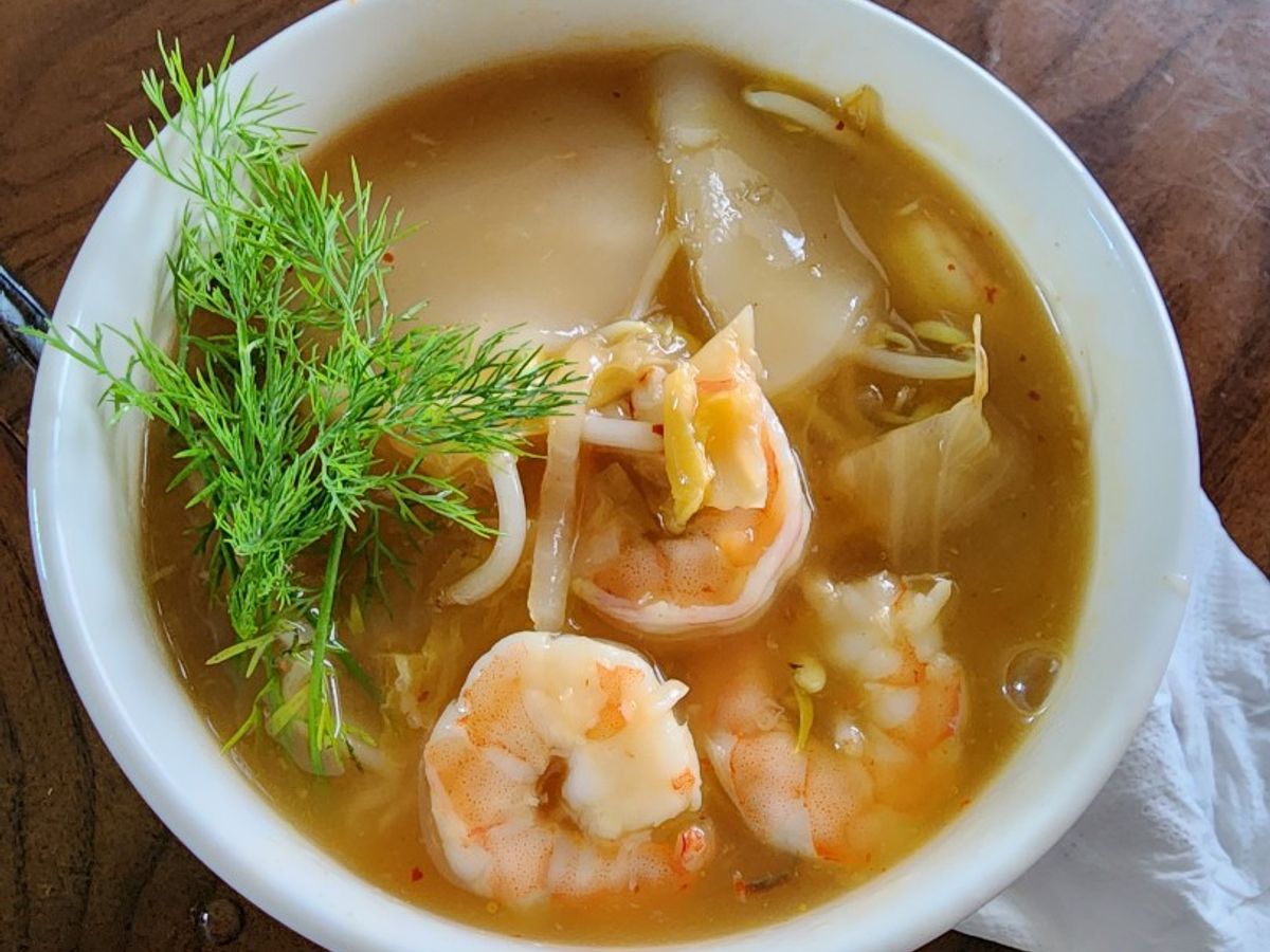 Bánh canh phồng tôm kim chi