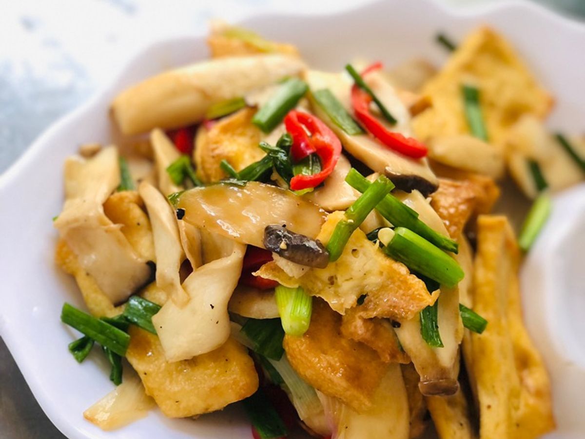 Đậu xào nấm (chay eatclean) (106kcal)