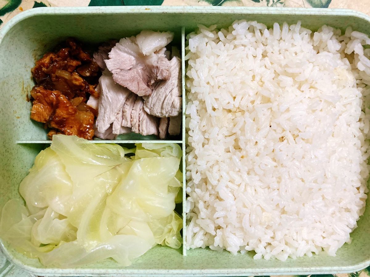 Cơm trưa cho Bố- thịt chưng mắm tép