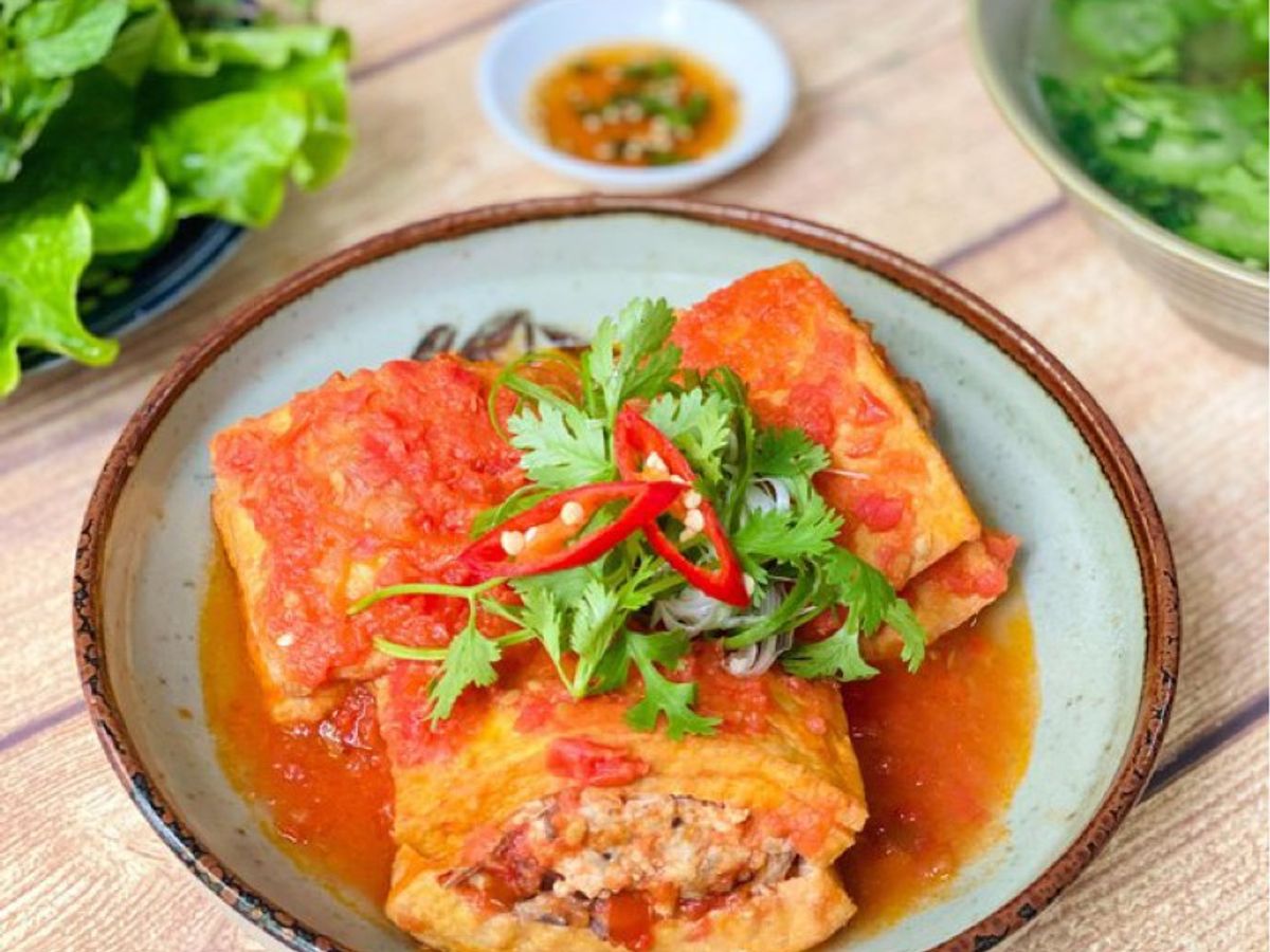 Đậu Hủ Nhồi Thịt Sốt Cà Chua